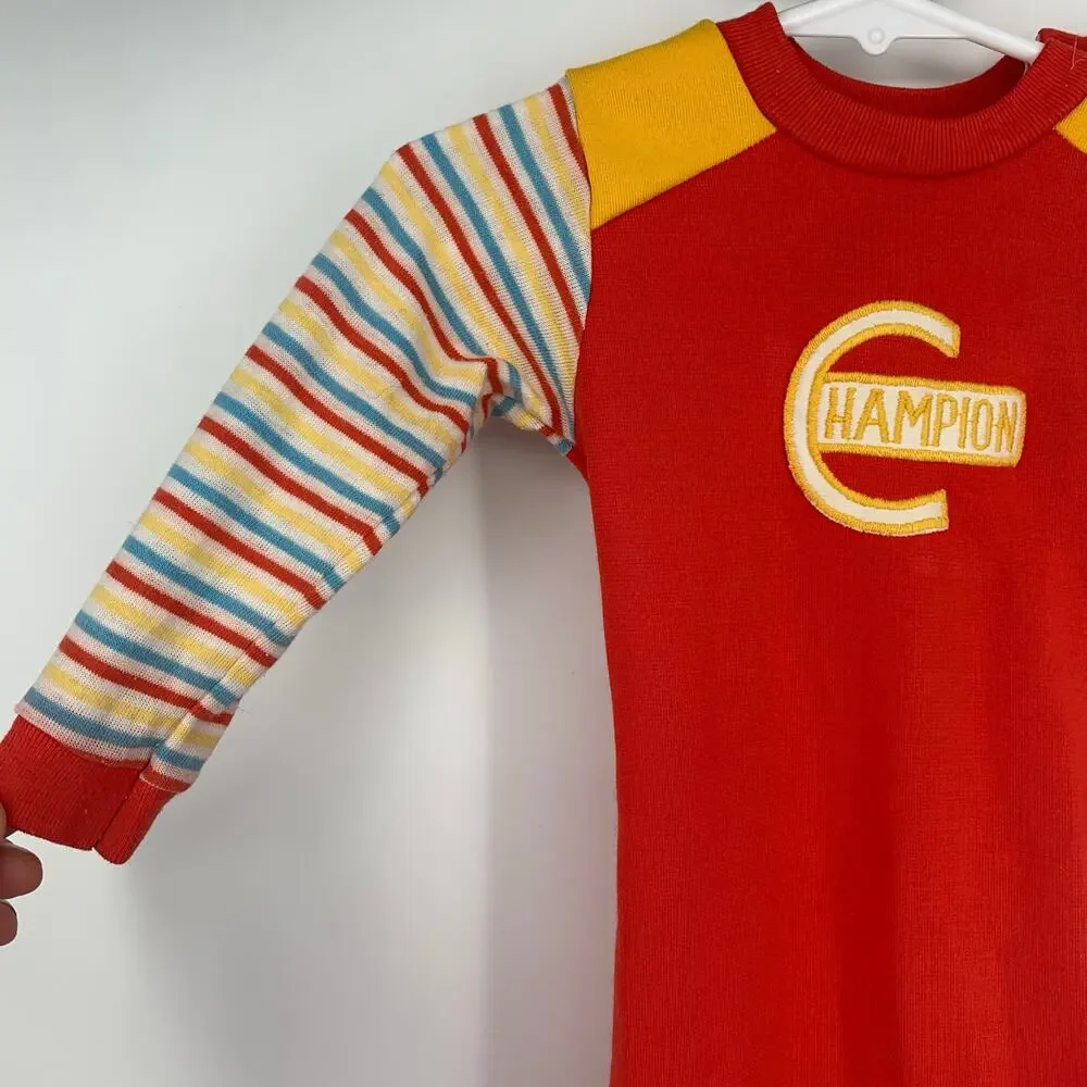 Carter's Vintage Boys Red Champion One Piece Stripe Sleeve Outfit Size 18 Months